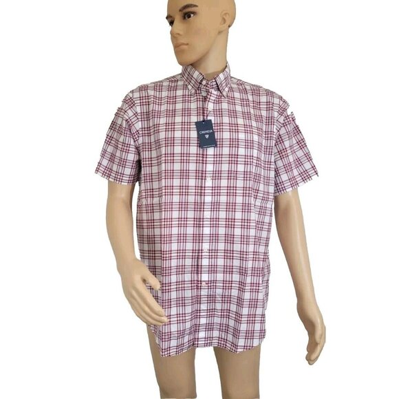 Daniel Cremieux Other - Cremieux Men's Shirt Size L Short-Sleeve Plaid Button Up Biking Red cotton -(29)